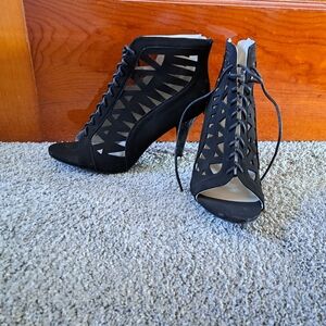 Black Open-Toe Stiletto Heels with Cage Design